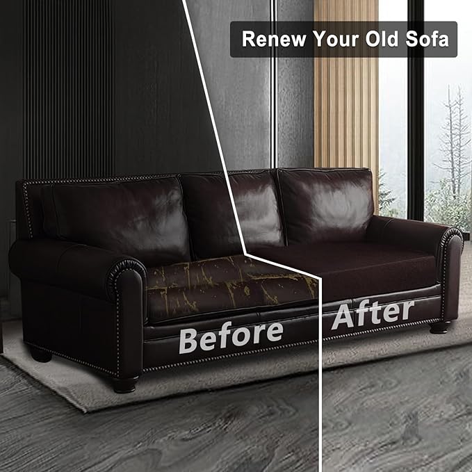 Leather Look Couch Cushion Covers Sofa Seat Slipcovers Sets Couches Furniture Protector for Sectional Armchair Loveseat Pets Kids Stretch Spandex Fabric (1 Cushion Sofa, Chocolate)