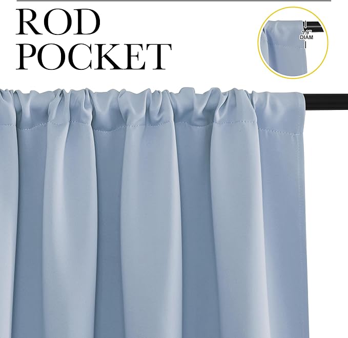 NICETOWN Blackout Curtains for Living Curtains, Vintage Blue, 2 Panels, 52 by 95, Room Darkening Window Curtain Panels, Easy-Care Solid Thermal Insulated Draperies/Drapes for Daughter Room