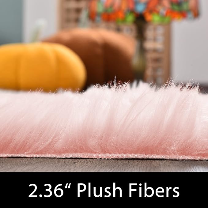 Latepis Pink Runner Faux Sheepskin Fur Rugs 2X5 Fluffy Rug for Bedroom Cute Furry Shag Fuzzy Rug for Girls Room Dorm Luxury Room Decor