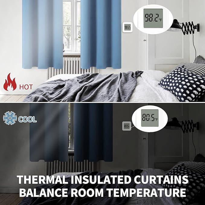 BGment Blackout Curtains for Bedroom - Grommet Thermal Insulated Room Darkening Curtains for Living Room, Set of 2 Panels (38 x 45 Inch, Faded Denim)