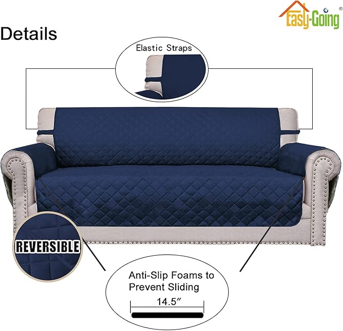 Easy-Going Reversible Oversized Couch Cover for 3 Cushion Couch Sofa Cover for Dogs Water Resistant Furniture Protector Cover with Foam Sticks for Pet Cat (Oversized Sofa, Navy/Navy)