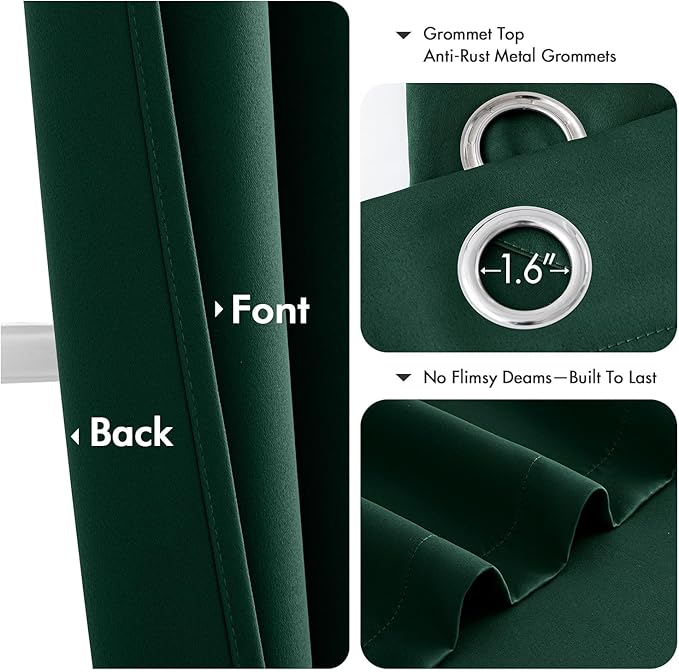 MIULEE Hunter Green Blackout Curtains for Bedroom Living Room 90 Inches Long 2 Panels, Thermal Insulated Room Darkening Drapes Solid Grommet Noise Reduction Emerald Green Christmas Curtains 40x90 Inch