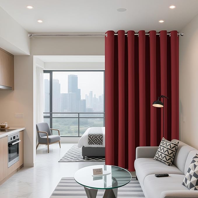 Joydeco Blackout Patio Sliding Door Curtains 90 Inches Long, Grommet Privacy Room Divider Curtains, Extra Wide Thermal Blackout Drapes for Bedroom Living Room (Burgundy Red, 70Wx90L, 1 Panel)