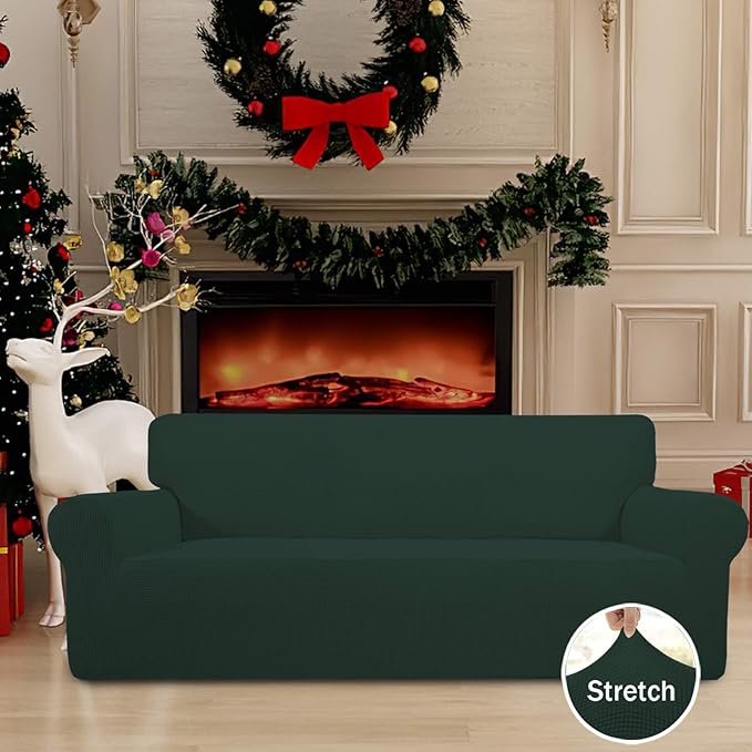 Easy-Going Stretch Oversized Sofa Slipcover 1-Piece Sofa Cover Furniture Protector Couch Soft with Elastic Bottom for Kids, Polyester Spandex Jacquard Fabric Small Checks Dark Green