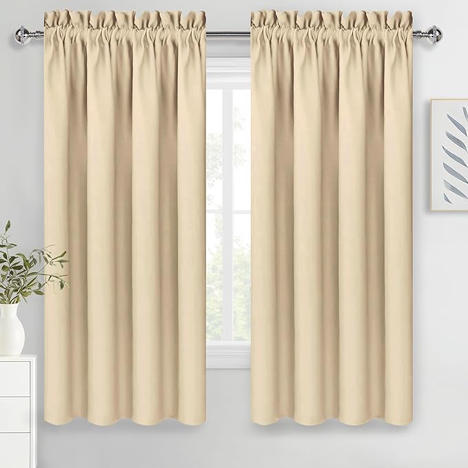 DWCN Blackout Curtains for Bedroom – Rod Pocket Thermal Insulated Noise Reducing Noise Reducing Drapes for Living Room, W 60 x L 63 Inch, 2 Panels, Beige