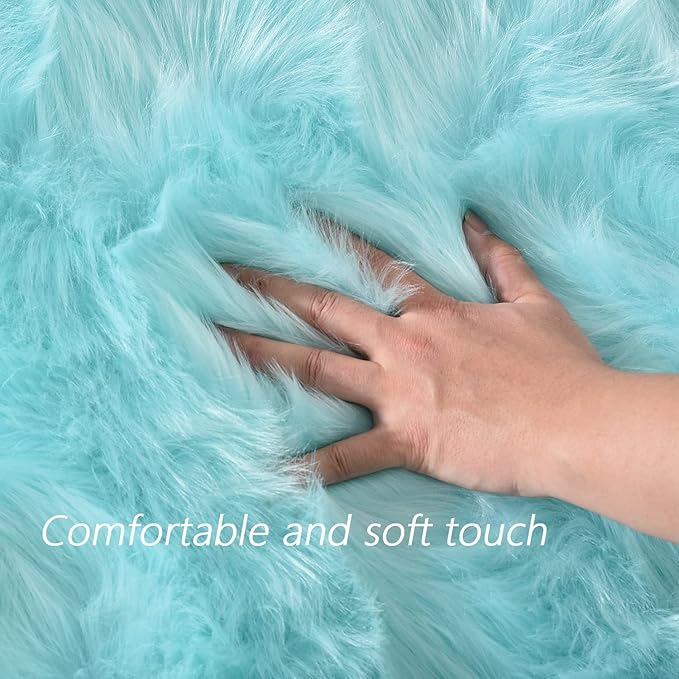 Latepis Big Rugs for Bedroom Teal 6.7x10 Area Rug Light Blue Faux Sheepskin Fur Rug Washable Soft Fluffy Rugs for Living Room Sofa Floor Luxury Home Decor