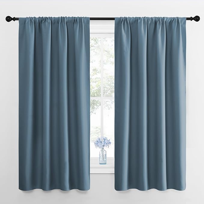 NICETOWN 2 Panels Blackout Curtains, Rod Pocket Thermal Insulated Curtains for Bedroom, Room Darkning Shading Blinds Modern Home Decoration for Living Room, Home Office, W42 x L63 in, Smoky Blue