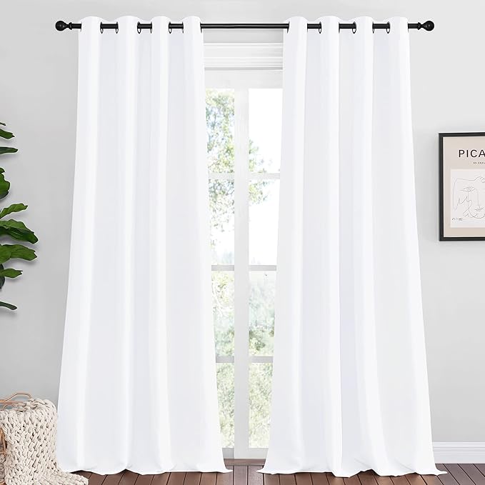 NICETOWN Blackout Curtains for Kids Room, Pure White, Set of 2, 55 x 102 Inch, Triple Weave Microfiber Home Thermal Insulated Solid Ring Top Blackout Panels/Drapes for Bedroom