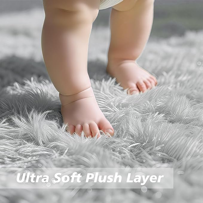Shag Area Rug for Bedroom 5x8,Grey Fluffy Area Rugs for Living Room,Soft Fuzzy Rug Non-Shedding Indoor Plush Carpet for Kids Bedroom Nursery Dorm Home Decor