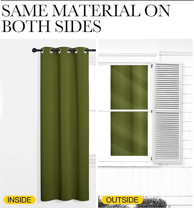 NICETOWN Olive Green Blackout Curtains 90 inches Length for Living Room, 2 Panels, 55" Wide, Thermal Insulated Long Drapes for Large Window