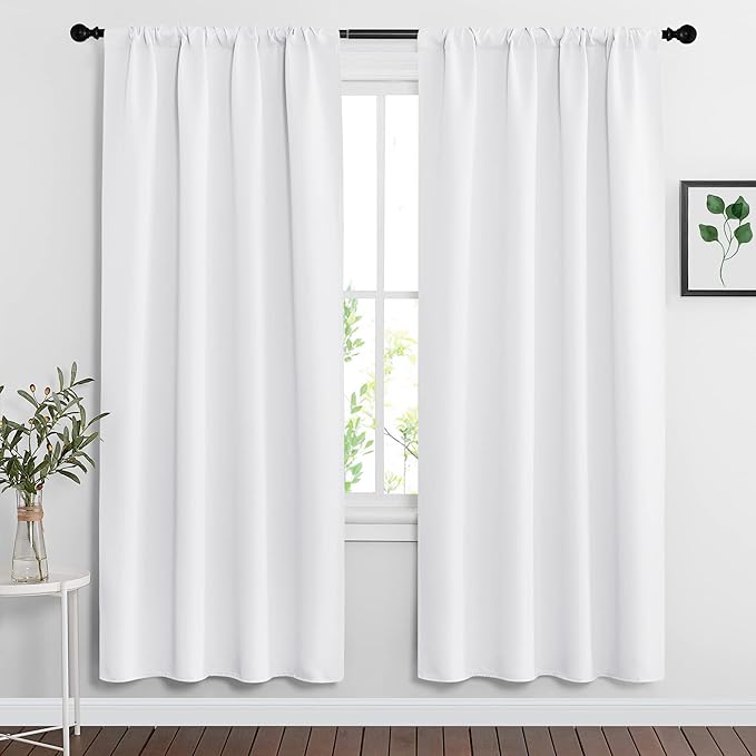 RYB HOME Curtains for Bedroom Living Room 72 inches Long, Thermal Insulated Privacy Rod Pocket Drapes for Nursery Office Home Theater, Width 42 by Length 72, Pure White, 2 Panels