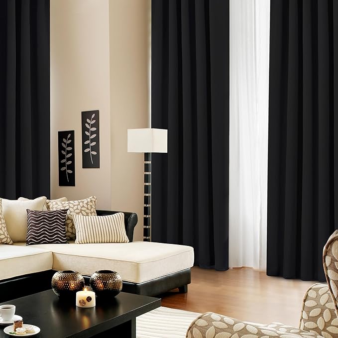 Deconovo Blackout Curtains, Thermal Insulated, W42 x L84 2 Panels, Back Tab, Machine Washable, Room-Darkening Drapes for Bedroom/Living Room Black