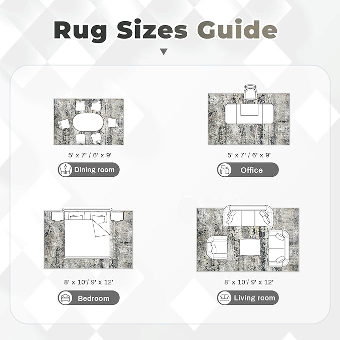 Area Rugs 5x7 for Living Room: Washable Rug Modern Abstract Neutral Soft Non-Slip Low-Pile Indoor Carpet for Bedroom Dining Room Playroom Home Office (Black Grey Brown, 5'x7')