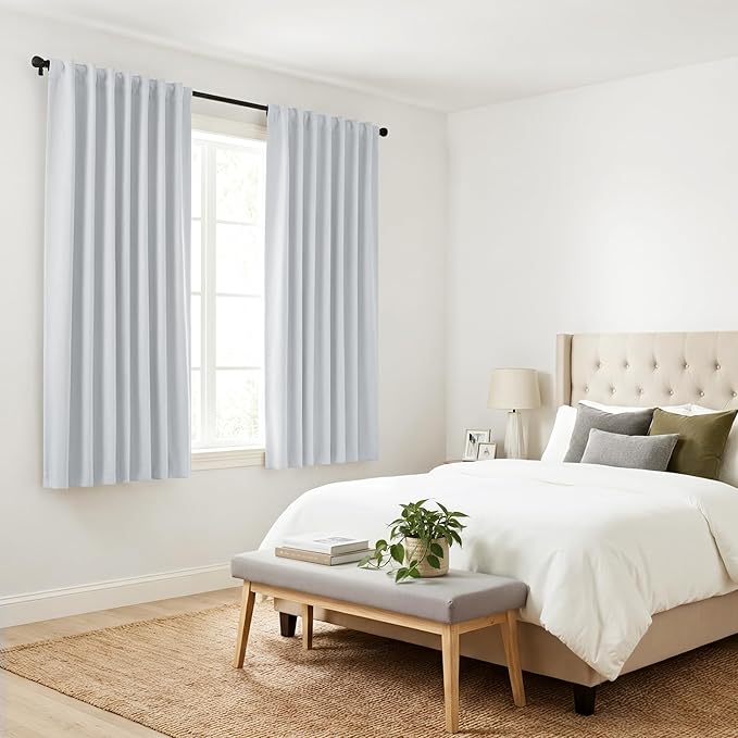 Pony Dance Short Drapes for Kinchen, Half Drapes for Bathroom Window, Privacy Curtain Tiers for Basement Windows, loft Curtain Tiers for Bedroom - Greyish White, W34 x L24, 1 Pair