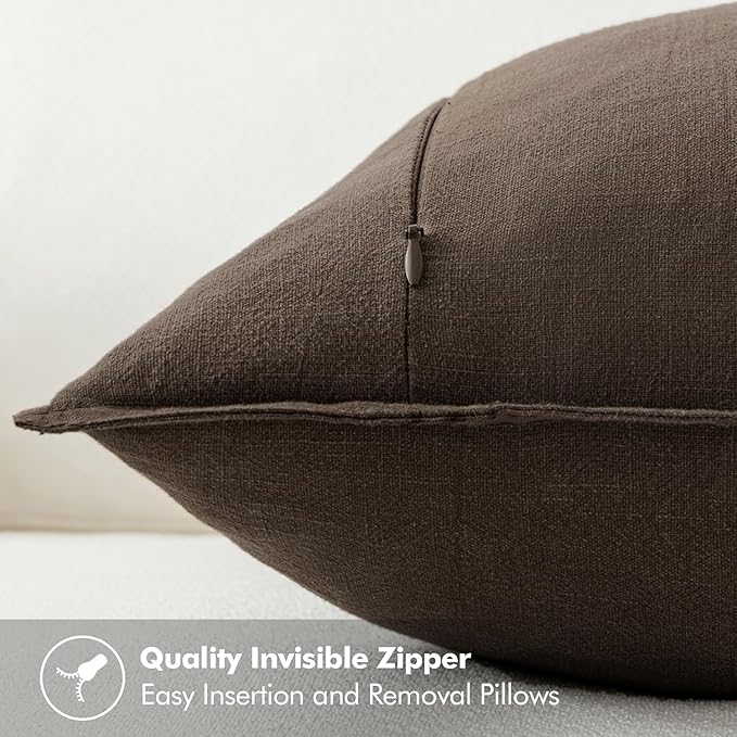 MIULEE Decorative Linen Pillow Covers 20x20 Inch Dark Coffee Chocolate Boho Farmhouse Neutral Winter Couch Throw Pillows for Bed Pack of 2 Accent Modern Pillowcase Sofa Livingroom Home Decor