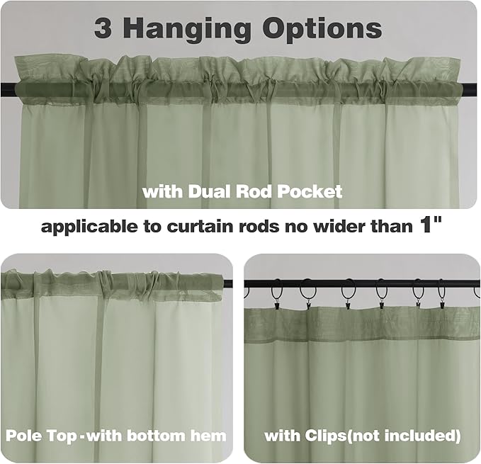 Chyhomenyc Living Room Sheer Curtains 96 Length 2 Panels Set for French Door, Gorgeous Window Decoration for Wedding & Party & Backdrop & Canopy, Sage Green, Each 42Wx96L in, 8 Feet