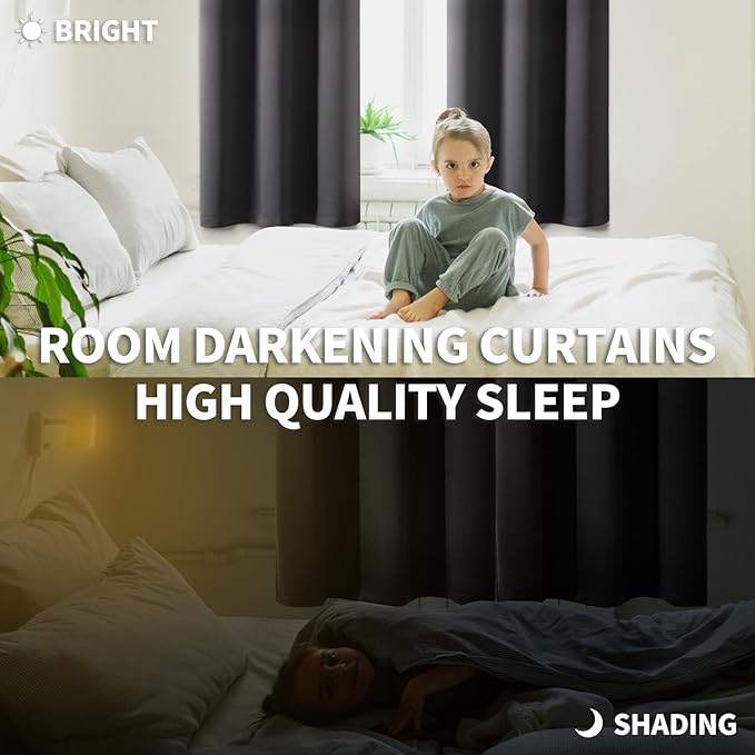 BGment Dark Grey Blackout Curtains for Bedroom, Black Out Curtains 63 Inch Long Thermal Insulated Sunlight Blocking Window Treatment Drapes, Set of 2 Panels, 42 x 63 Inch