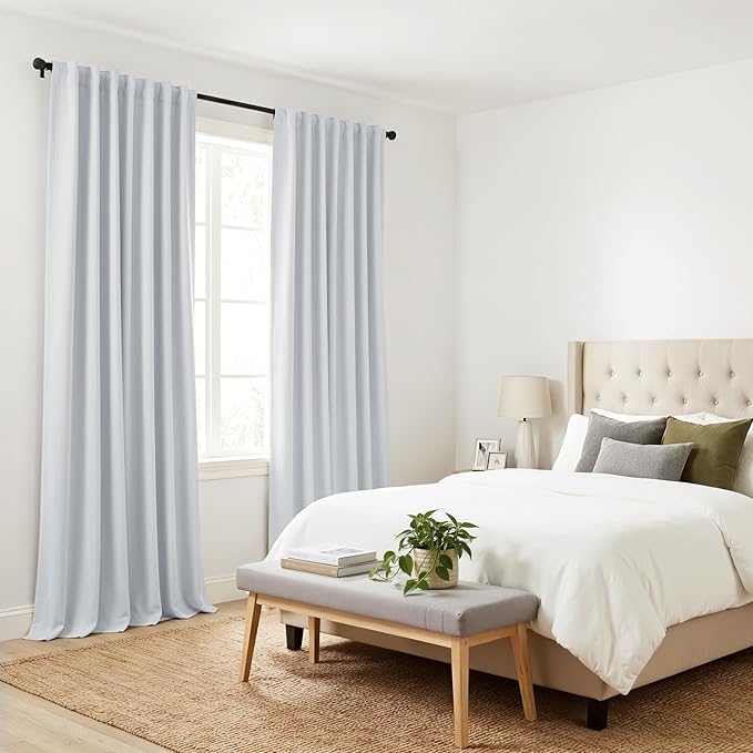 PONY DANCE 60% Light Blocking Curtains 95 inch Long, Room Darkening Curtains for Bedroom, Thermal Insulated Drapes for Living Room Window with Back Tab, 52 x 95 Inch,2 Panels Set, Greyish White
