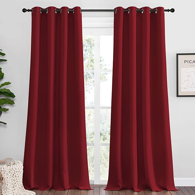 NICETOWN Burgundy Red Blackout Curtains 120 inches Length for Living Room, 2 Panels, 55" Wide, Thermal Insulated Long Drapes for Large Window