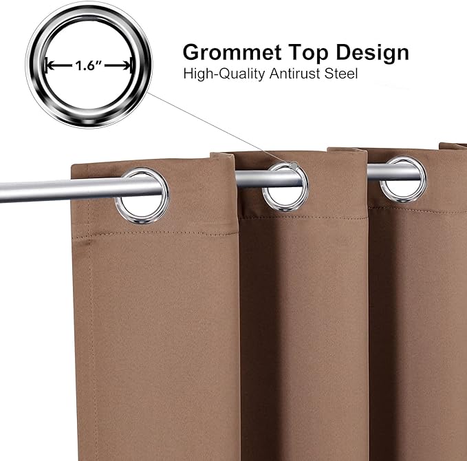 ChrisDowa Grommet Room Darkening Curtains for Bedroom and Living Room - 2 Panels Set Thermal Insulated Blackout Curtains (Cappuccino, 52W x 84L)