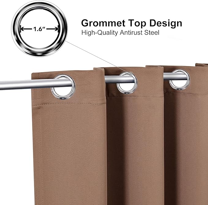 ChrisDowa Small Window Curtains for Kitchen and Bedroom - Grommet Short Thermal Insulated Room Darkening Curtains (2 Panels, Cappuccino, 34 x 36 Inch)
