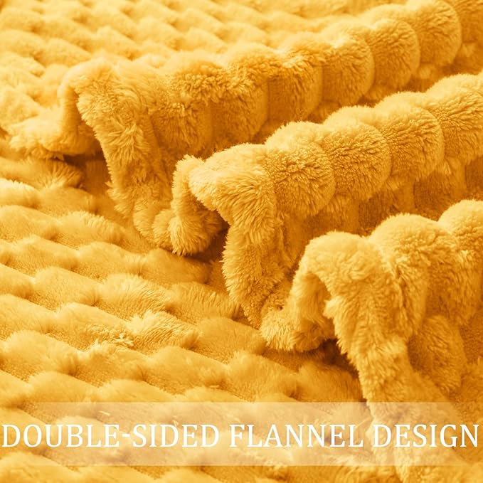 Exclusivo Mezcla Fleece King Blanket for Bed, Extra Large Fuzzy Mustard Yellow Bed Blankets, Soft Cozy Plush Sofa Throws for All Seasons, 90x104 Inches