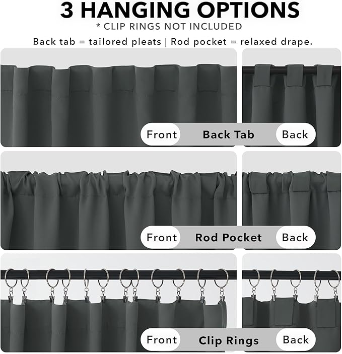 Deconovo Blackout Curtains, Thermal Insulated, W70 x L95 2 Panels, Back Tab, Machine Washable, Room-Darkening Drapes for Bedroom/Living Room Dark Grey