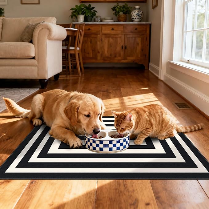 Modern Outdoor Rug - 28" x 43" Front Door Mat Indoor Outside Entrance Non-Slip Washable Outdoor Mat Black White Geometric Rug for Entryway Kitchen Bedroom Layered Doormat for Front Porch