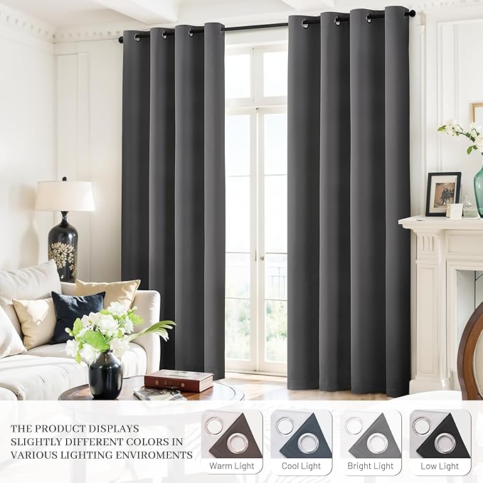 Yakamok Dove Grey 100% Blackout Curtains Grommet Window Treatments with 2 Thick Layers-Light Gray Room Darkening Thermal Insulated Drapes Set of 2 for Bedroom Living Room 52 Inches by 96 Inches length