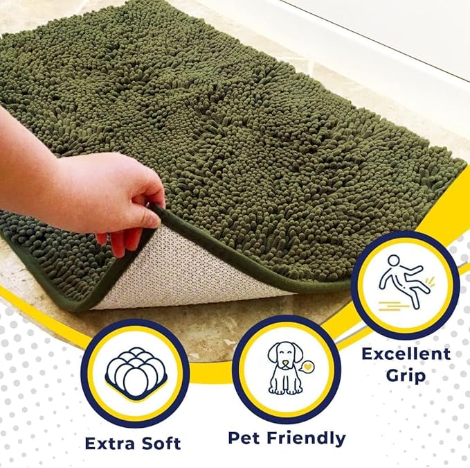 Muddy Mat® | Super Absorbent Door Mat Indoor, Microfiber Quick Dry Chenille Entryway Rug, Non-Slip Front Door Mat, Indoor Mats for Entryway, Machine Washable Pet Rug, Army Green 36"x60"