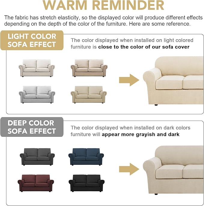 H.VERSAILTEX 3 Piece Stretch Sofa Covers for 2 Cushion Loveseat Couch Covers for Living Room Sofa Slipcovers (Base Cover Plus 2 Seat Cushion Covers) Thicker Jacquard Fabric(Medium Sofa, Natural)