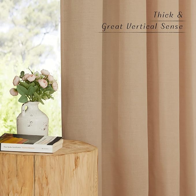 NICETOWN Taupe Linen Curtains for Bedroom, Thick Flax Privacy Added Light Filtering Casual & Rustic Semi Sheer Curtains & Drapes Light Filtering for Kitchen/Cafe, W55 x L54, 2 Panels