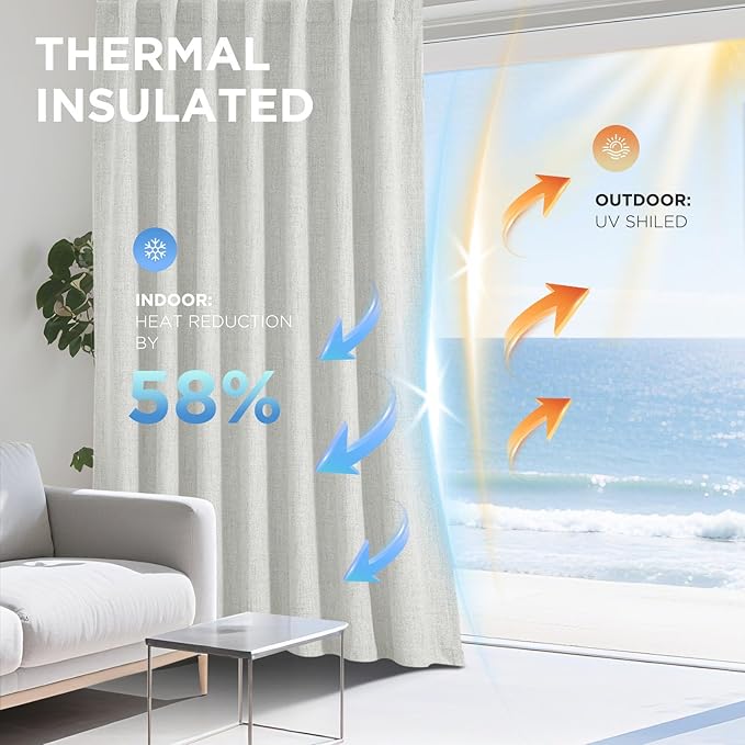 Joydeco Linen Blackout Curtains for Bedroom - 100% Light Blocking 1 Panels, White Drapes 100" W x 108" L, Thermal Insulated Room Darkening Curtains for Living Room, Rod Pocket & Back Tabs