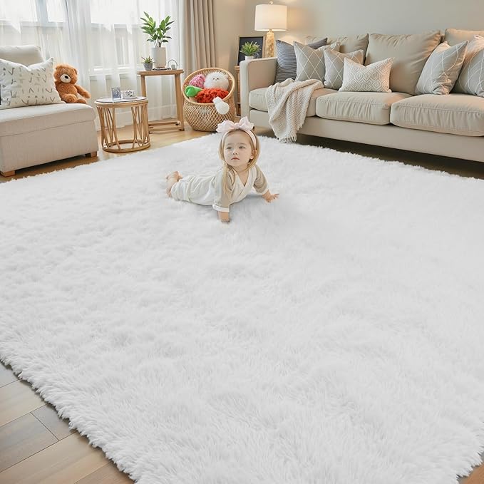 Rugs for Living Room 5x8, Alfombras para Salas Fluffy Shag Large Fuzzy Plush Soft Area Rug, Shaggy Carpets for Bedroom, Kids Boys Girls Home Decor Aesthetic(5 x 8, White)