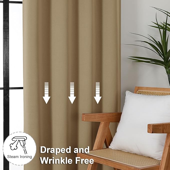 Simplebrand Ava Blackout Curtains for Patio 108 Inches Long 2 Panels Set, Solid Thermal Insulated Room Darkening Rod Pocket Window Treatment Curtains Blackout Drapes, W50 x L108 Inch, Taupe
