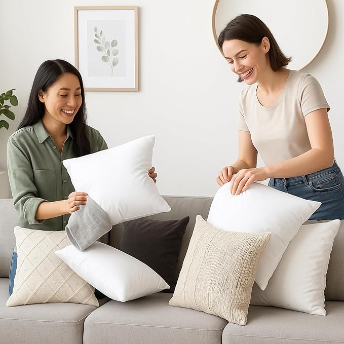 LANE LINEN 20x20 Pillow Inserts - Set of 2 Lightweight Down Alternative Square Pillows, White Throw Pillows for Bed, Decorative Pillows for Couch Bed, Firm Pillows for Living Room