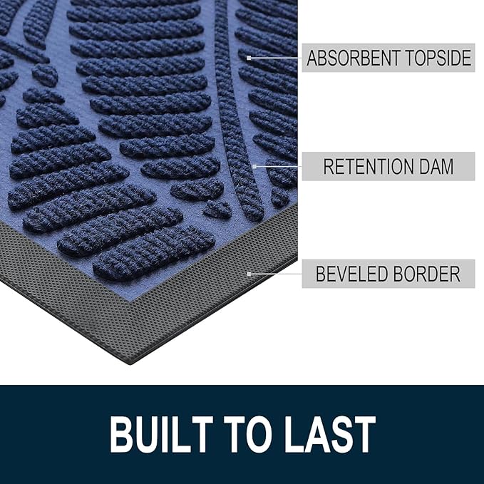 Colorxy Waterproof Doormat, Sturdy Natural Rubber Front Indoor Mat, Non Slip Low Profile Indoor Outdoor Door Mats, Stain and Fade Resistant Floor Mat, Easy Clean Patio Entrance Mat, 48''x32'', Navy