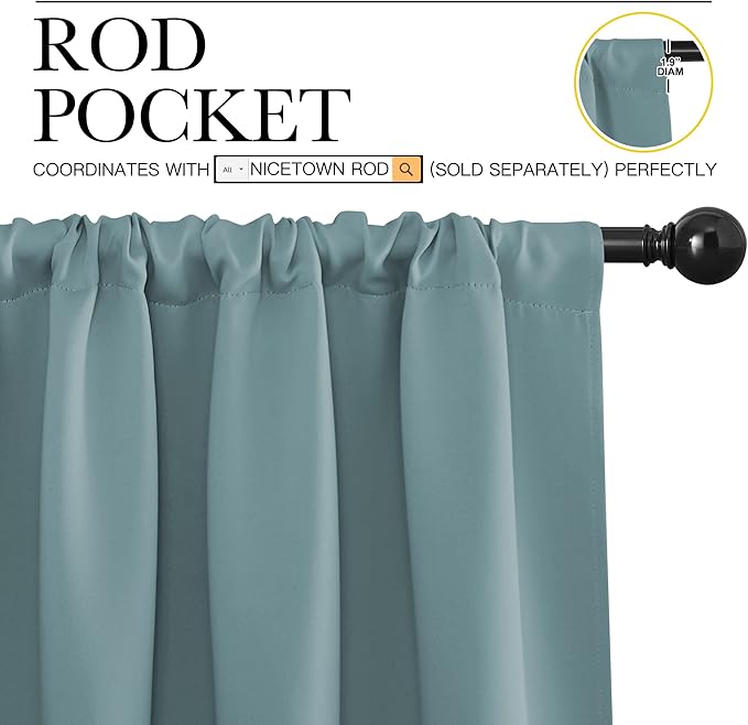 NICETOWN Greyish Blue Blackout Curtains Panels for Window, Thermal Insulated Rod Pocket Blackout Drapes/Draperies for Living Room (2 Panels, W42 x L45 inches)