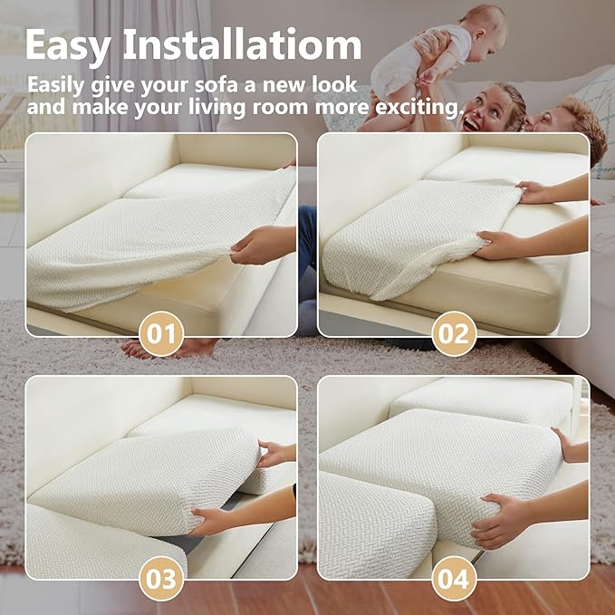 Couch Cushion Covers for Sofa Couch Covers Wear-Resistant Universal Sofa Cover Washable Stretch for Sectional Slipcovers (Texture-Cream White,Large Double Seat Cover)