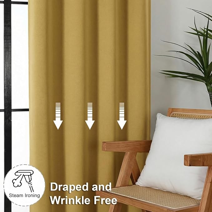 Simplebrand Ava Bright Gold Blackout Curtains for Bedroom 72 Inch Length 2 Panels Set, Privacy Thermal Insulated Rod Pocket Door Window Curtains for Patio French Door Front Door, W40 x L72 Inch
