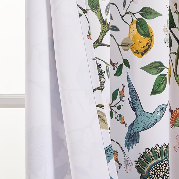 Topfinel Floral Curtains & Drapes Coquette Winter Blackout Elegant Vintage Farmhouse Country Hummingbird Patterned Grommet Curtains for Dining Living Room Sliding Glass 2 Panels 96 inch Long