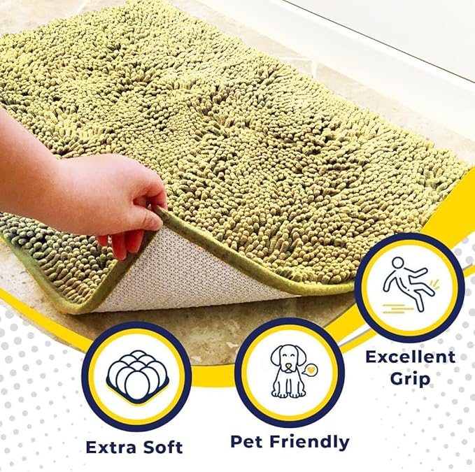 Muddy Mat® | Super Absorbent Door Mat Indoor, Microfiber Quick Dry Chenille Entryway Rug, Non-Slip Front Door Mat, Indoor Mats for Entryway, Machine Washable Pet Rug, Yellow 36"x60"