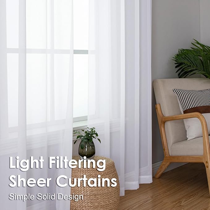 OVZME 2 Pack White Sheer Curtain Panels - 120 Inches Length Light Filtering Sheer Curtains for Living Room, Extra Long Elegant Window Treatments for Sliding Glass Door, Each 42" W x 120" L