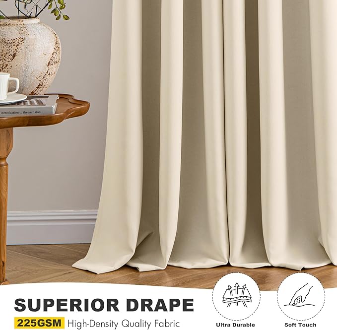 MIULEE Cream Beige Blackout Curtains for Bedroom Living Room 90 Inches Long 2 panels, Thermal Insulated Room Darkening Drapes Solid Grommet Top Noise Reducing Light Blocking Window Curtains 40x90 Inch
