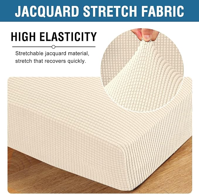 H.VERSAILTEX Super Stretch Individual Seat Cushion Covers Sofa Covers Couch Covers Slipcover Sets Thick Jacquard Textured Twill Fabric (3 Piece XL Sofa Cushion Covers, Cream)