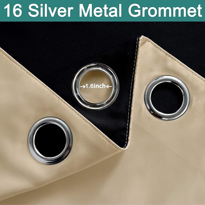 Yakamok 100% Blackout Thermal Insulated Grommet Curtains, Noise Reducing Barrier Panel for Sliding Glass Door, 2 Thick Layers Heat Full Light Blocking Patio Door Drapery, Beige, W100 x L84, 1 Panel