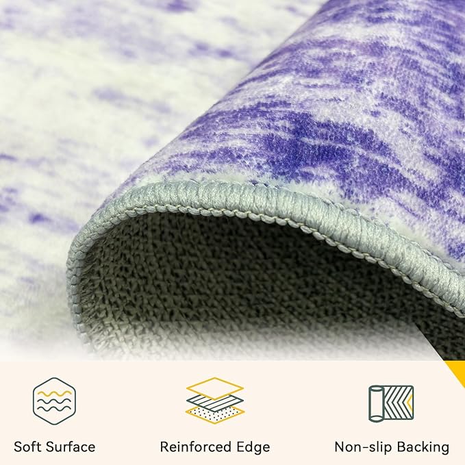 Washable Area Rugs 8'x10' Non-Slip Modern Abstract Soft for Living Room Entryway Bedroom Nursery, Print Pattern, Purple Gray Pink White