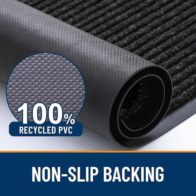 OLANLY Front Door Mat Indoor Outdoor Entrance, Waterproof Heavy Duty Doormat, Fade Resistant, Low Profile, Easy Clean Patio Porch Welcome Floor Mats for Entry, 47x23, Off-Black