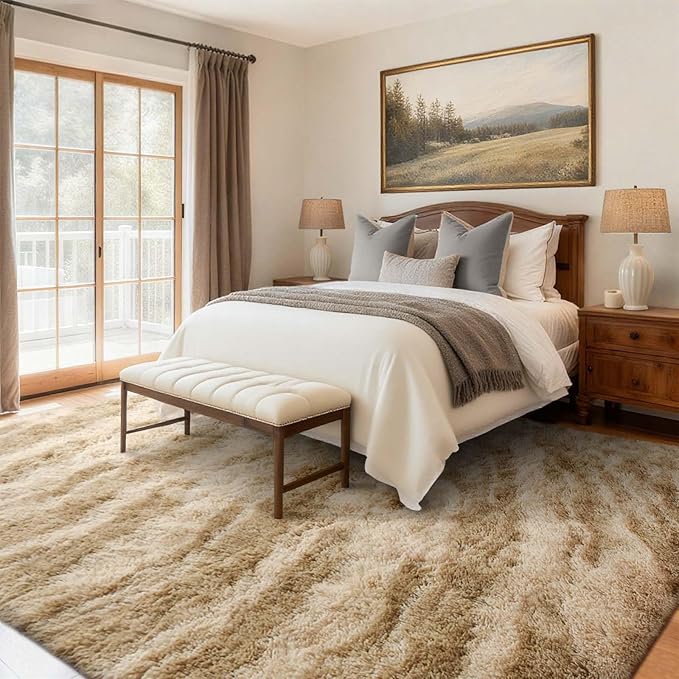 Area Rugs for Living Room, Tie-Dyed 6x9 Feet Soft Fluffy Shagg Plush Rug High Pile Large Indoor Modern Non-Slip Floor Carpet for Bedroom Nursery Kids Home Room Dorm Decor Aesthetic Khaki