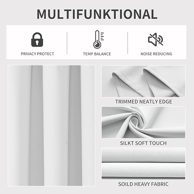 Joydeco Blackout Curtains 108 Inch Length 2 Panels Set, Thermal Insulated Long Curtains& Drapes 2 Burg, Room Darkening Grommet Drapes for Bedroom Living Room Window(Greyish White, W52 x L108 Inch)